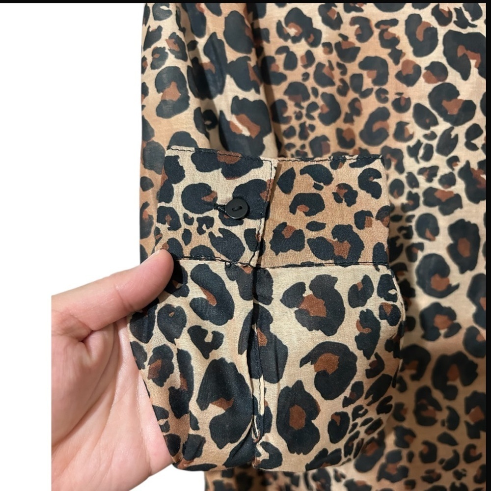 ASOS- Stradivarius  Button Down Leopard Print Blouse Sz Large Office Siren - Picture 7 of 8